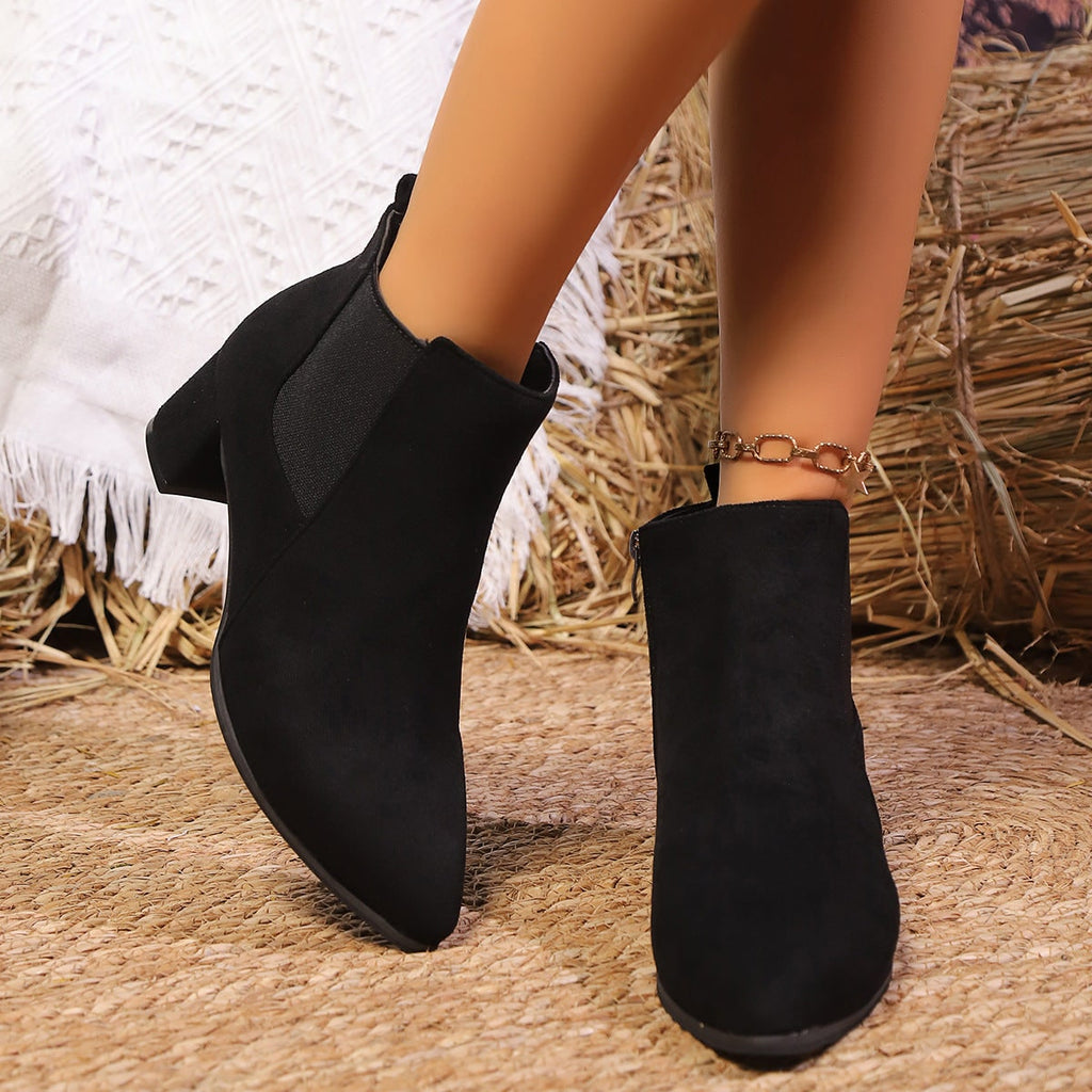 Women's Ankle Boots Pointed Toe with Block Heel and Side Zipper - Image 4