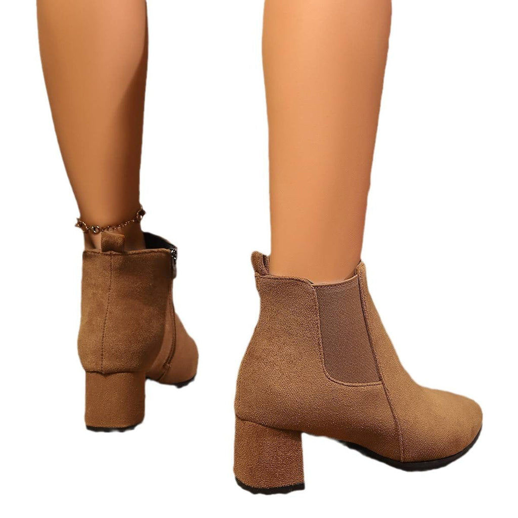 Women's Ankle Boots Pointed Toe with Block Heel and Side Zipper - Image 5