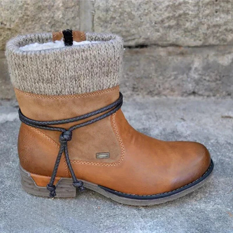 Women's Ankle Boots Walking with Knit Collar and Back Zipper - Image 1