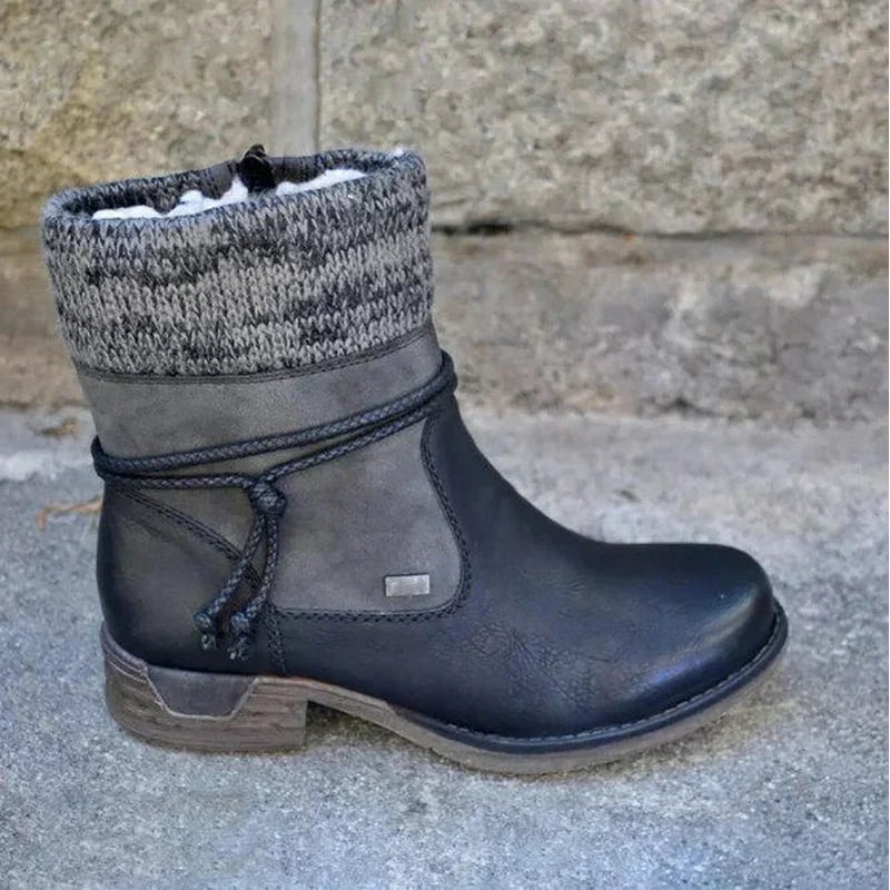 Women's Ankle Boots Walking with Knit Collar and Back Zipper - Image 2