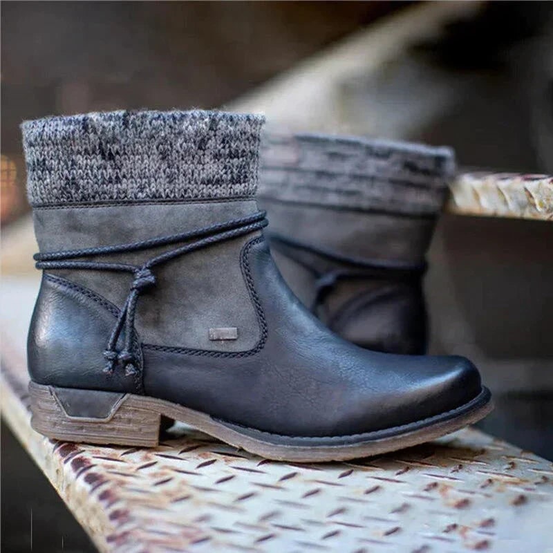 Women's Ankle Boots Walking with Knit Collar and Back Zipper - Image 4
