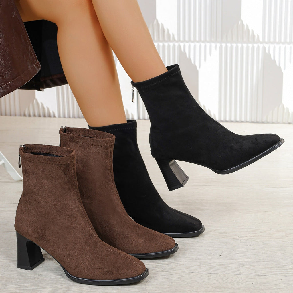 Women's Ankle Boots with Block Heel and Back Zipper Walking Short - Image 1