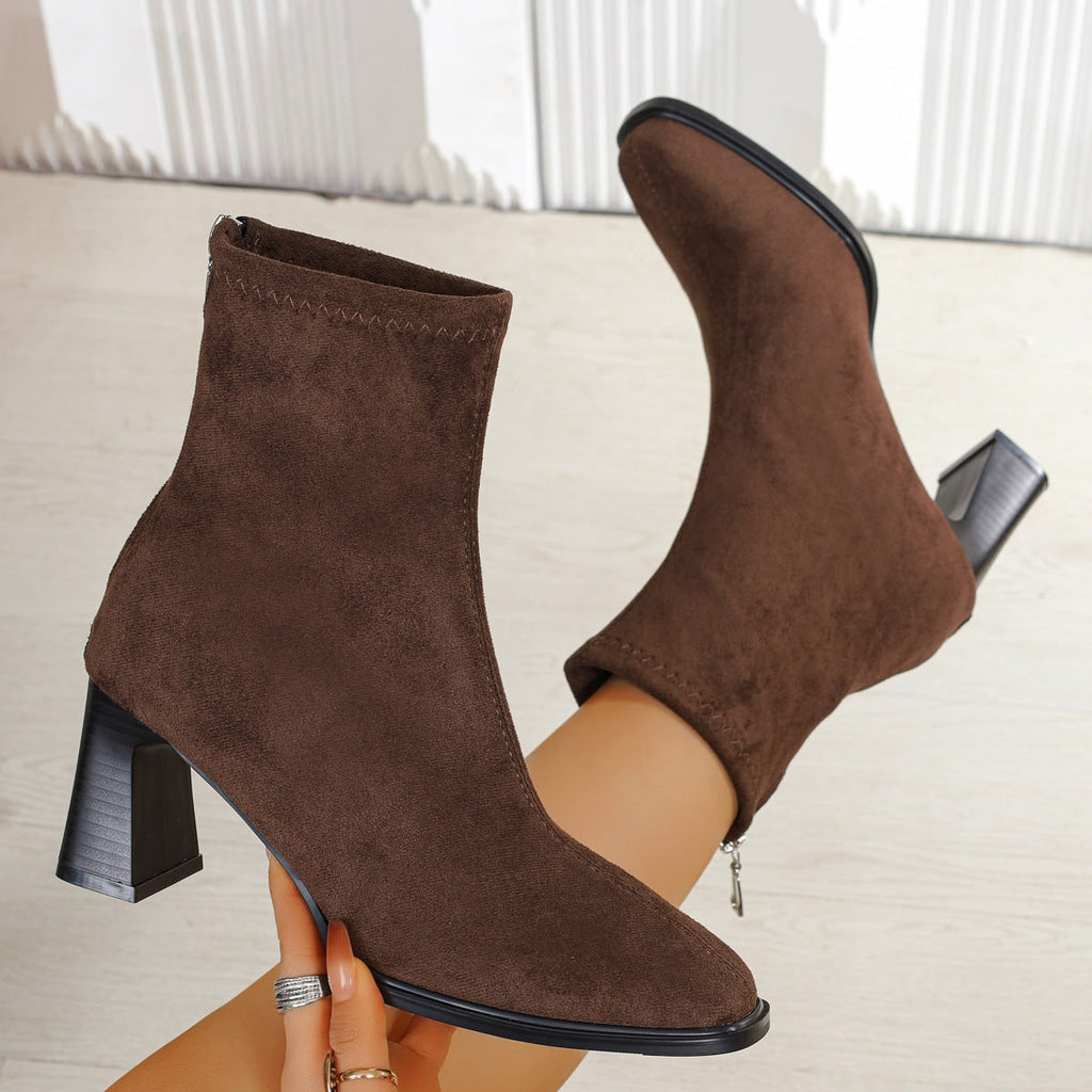 Women's Ankle Boots with Block Heel and Back Zipper Walking Short - Image 2