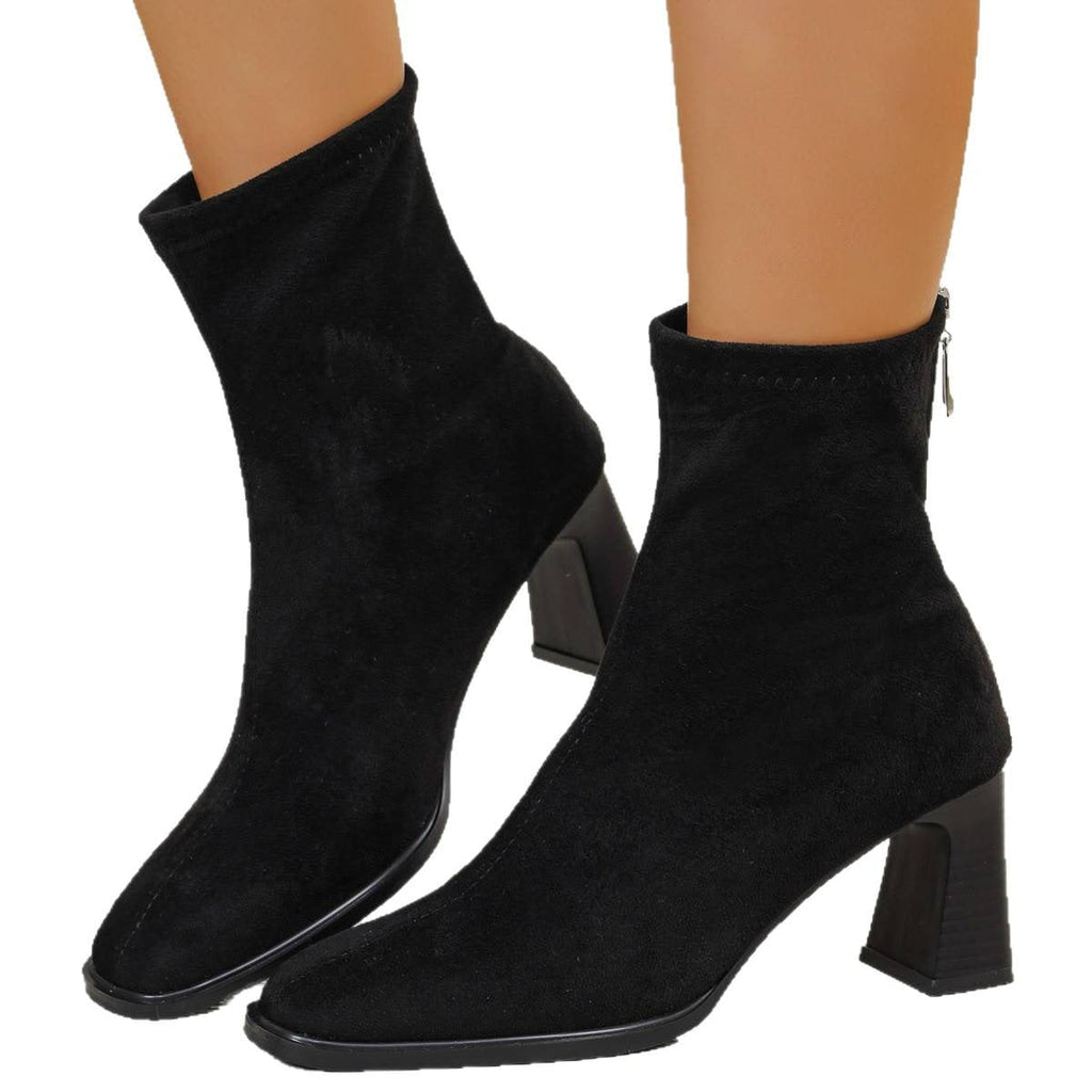 Women's Ankle Boots with Block Heel and Back Zipper Walking Short - Image 5