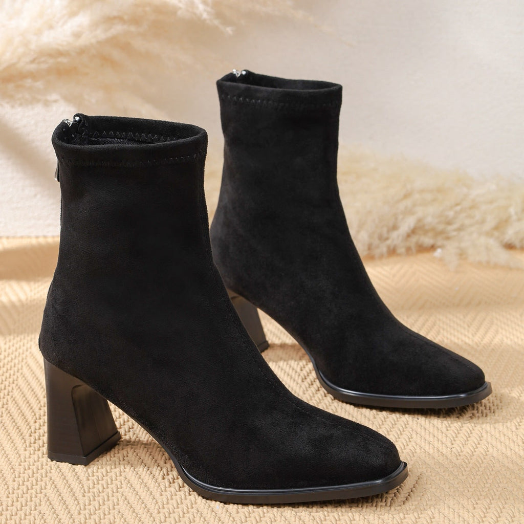 Women's Ankle Boots with Block Heel and Back Zipper Walking Short - Image 7