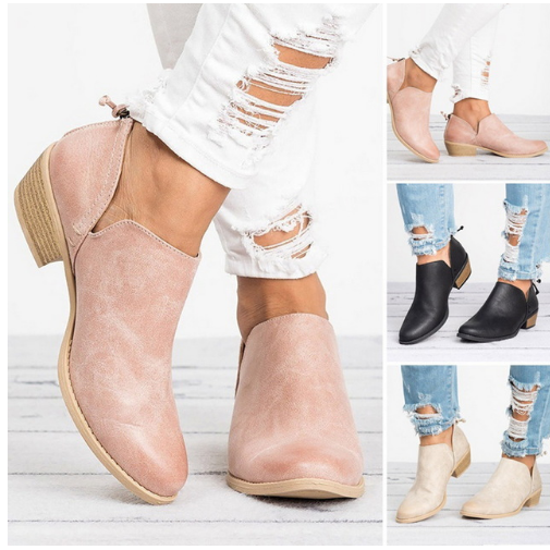 Women's Ankle Boots with Block Heel and Side Cutouts Faux Leather - Image 3