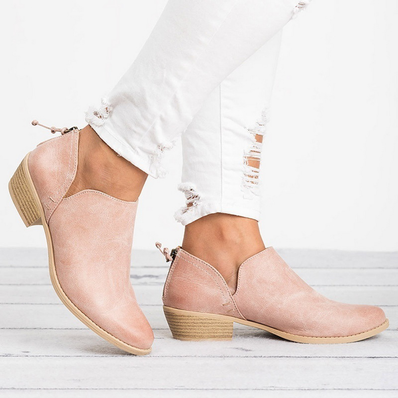 Women's Ankle Boots with Block Heel and Side Cutouts Faux Leather - Image 6