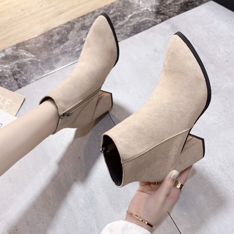 Women's Ankle Boots with Block Heel Pointed Toe and Side Zipper - Image 3