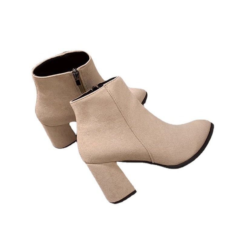 Women's Ankle Boots with Block Heel Pointed Toe and Side Zipper - Image 5