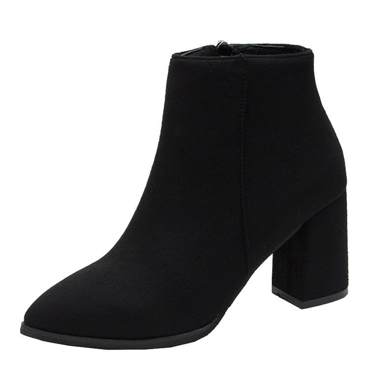 Women's Ankle Boots with Block Heel Pointed Toe and Side Zipper - Image 6