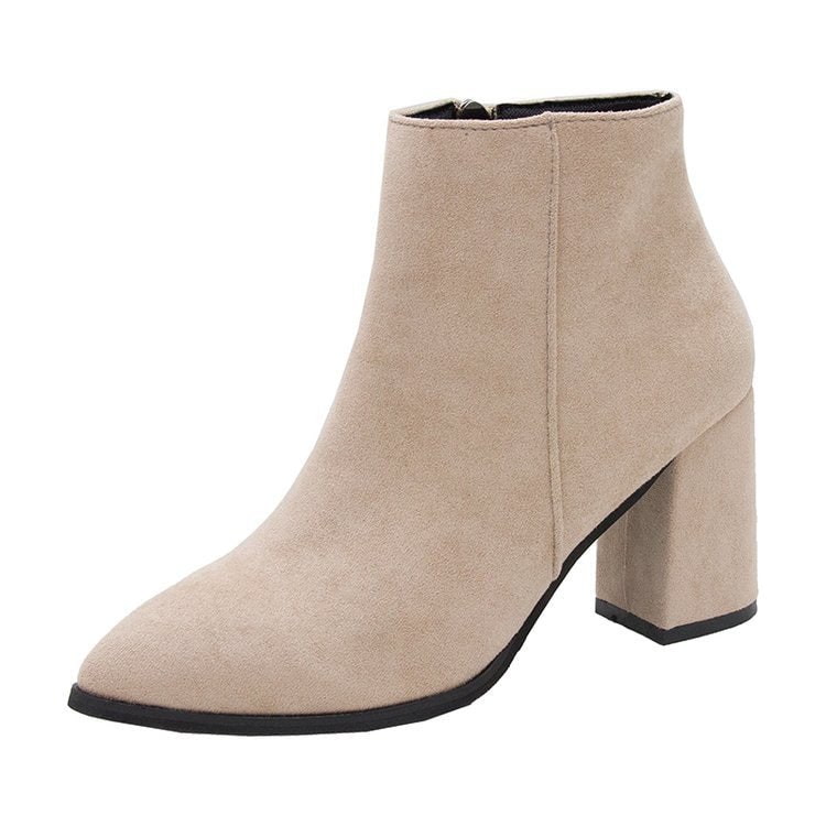 Women's Ankle Boots with Block Heel Pointed Toe and Side Zipper - Image 7