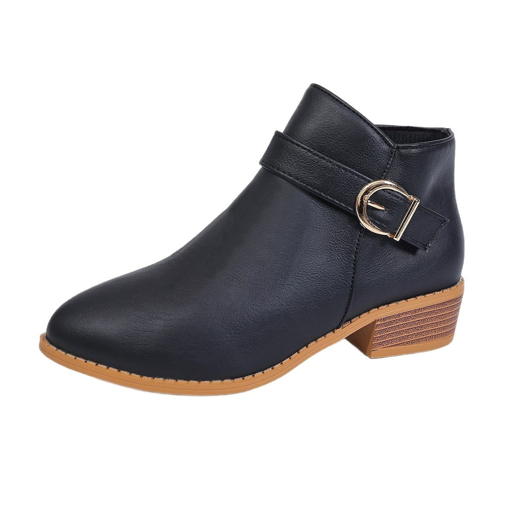 Women's Ankle Boots with Decorative Buckle Strap and Zipper Closure - Image 5