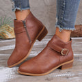 Women's Ankle Boots with Decorative Buckle Strap and Zipper Closure - Image 7