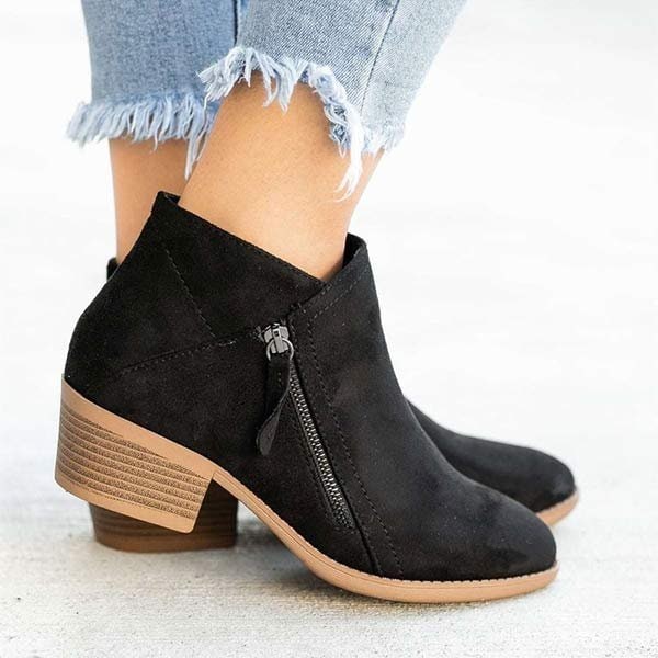 Women's Ankle Boots with Side Zipper and Low Block Heel Walking - Image 2
