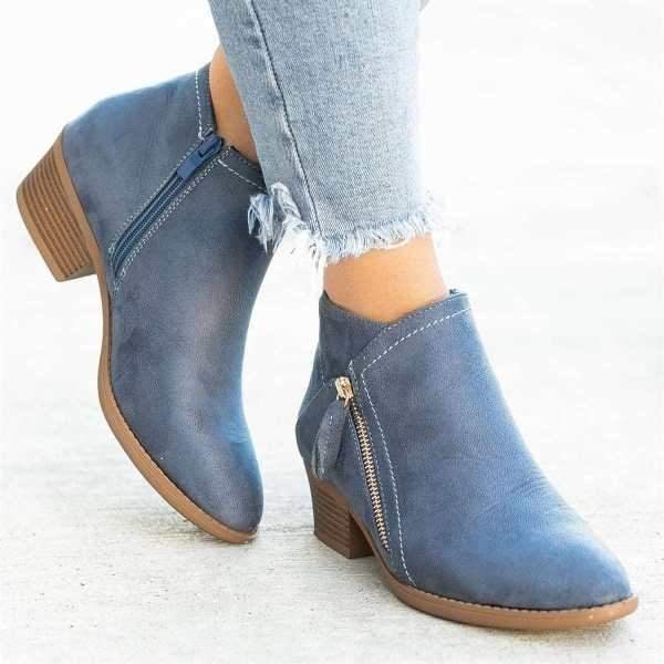 Women's Ankle Boots with Side Zipper and Low Block Heel Walking - Image 3