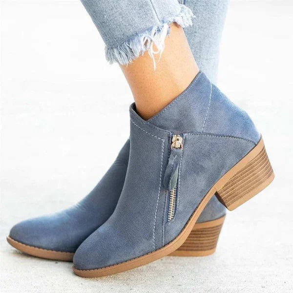 Women's Ankle Boots with Side Zipper and Low Block Heel Walking - Image 4
