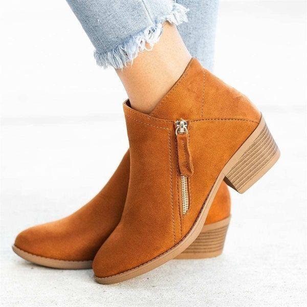 Women's Ankle Boots with Side Zipper and Low Block Heel Walking - Image 5