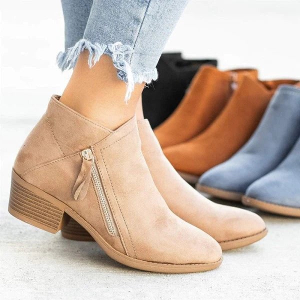 Women's Ankle Boots with Side Zipper and Low Block Heel Walking - Image 6