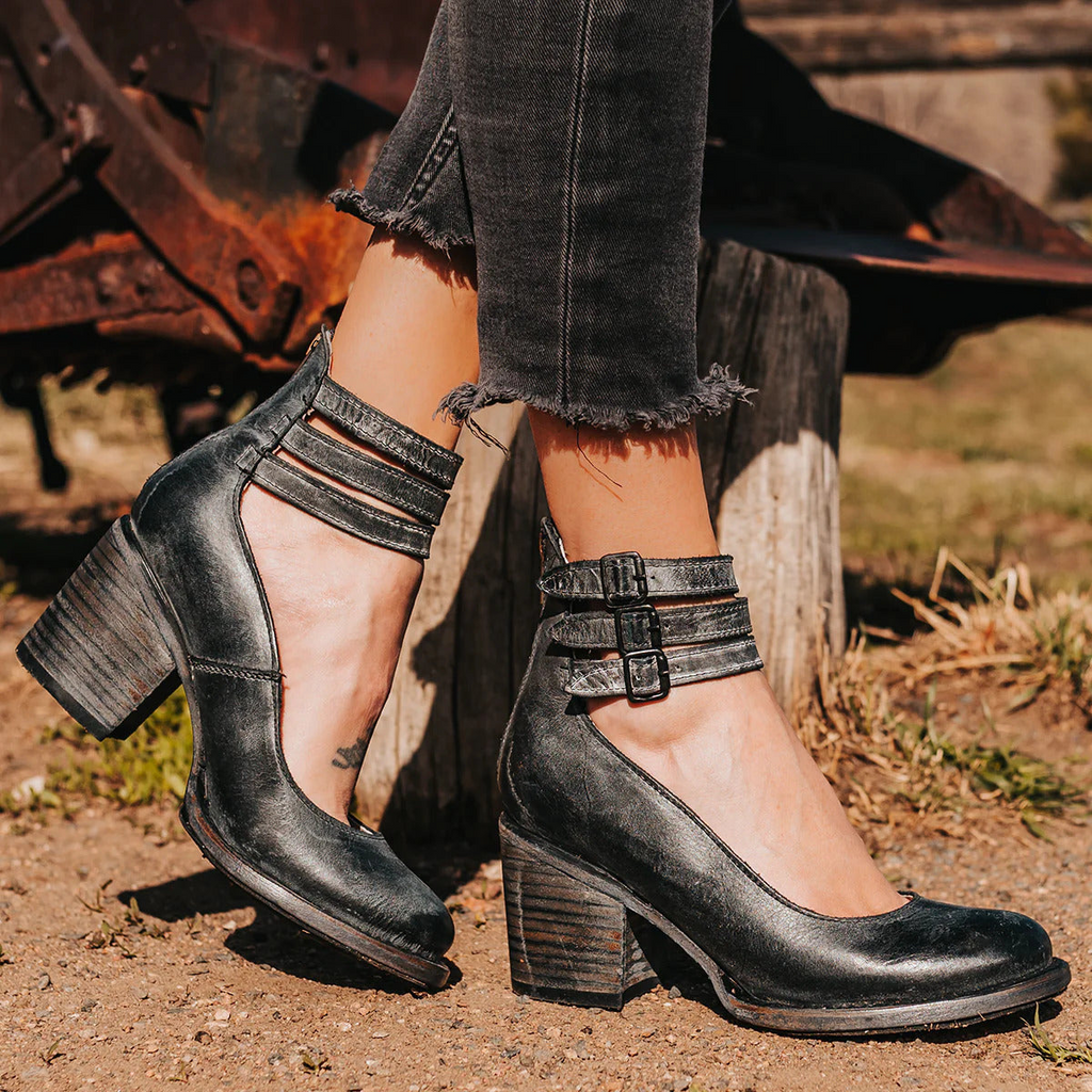 Women's Ankle Strap Block Heels with Strappy Leather Upper and Zip Closure - Image 10