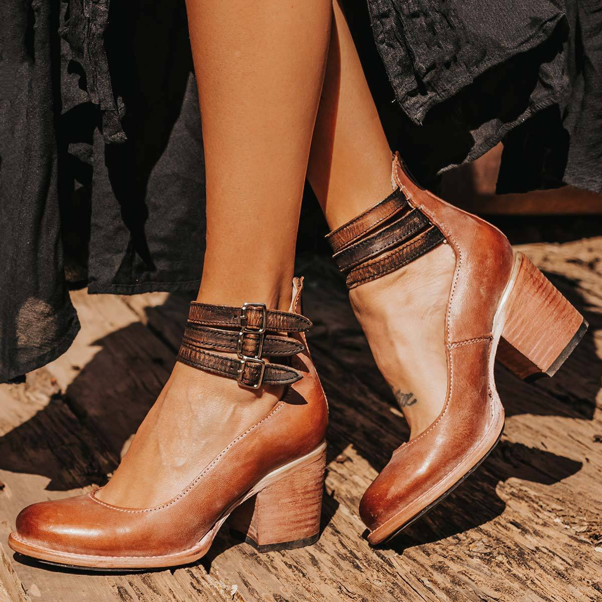 Women's Ankle Strap Block Heels with Strappy Leather Upper and Zip Closure - Image 12