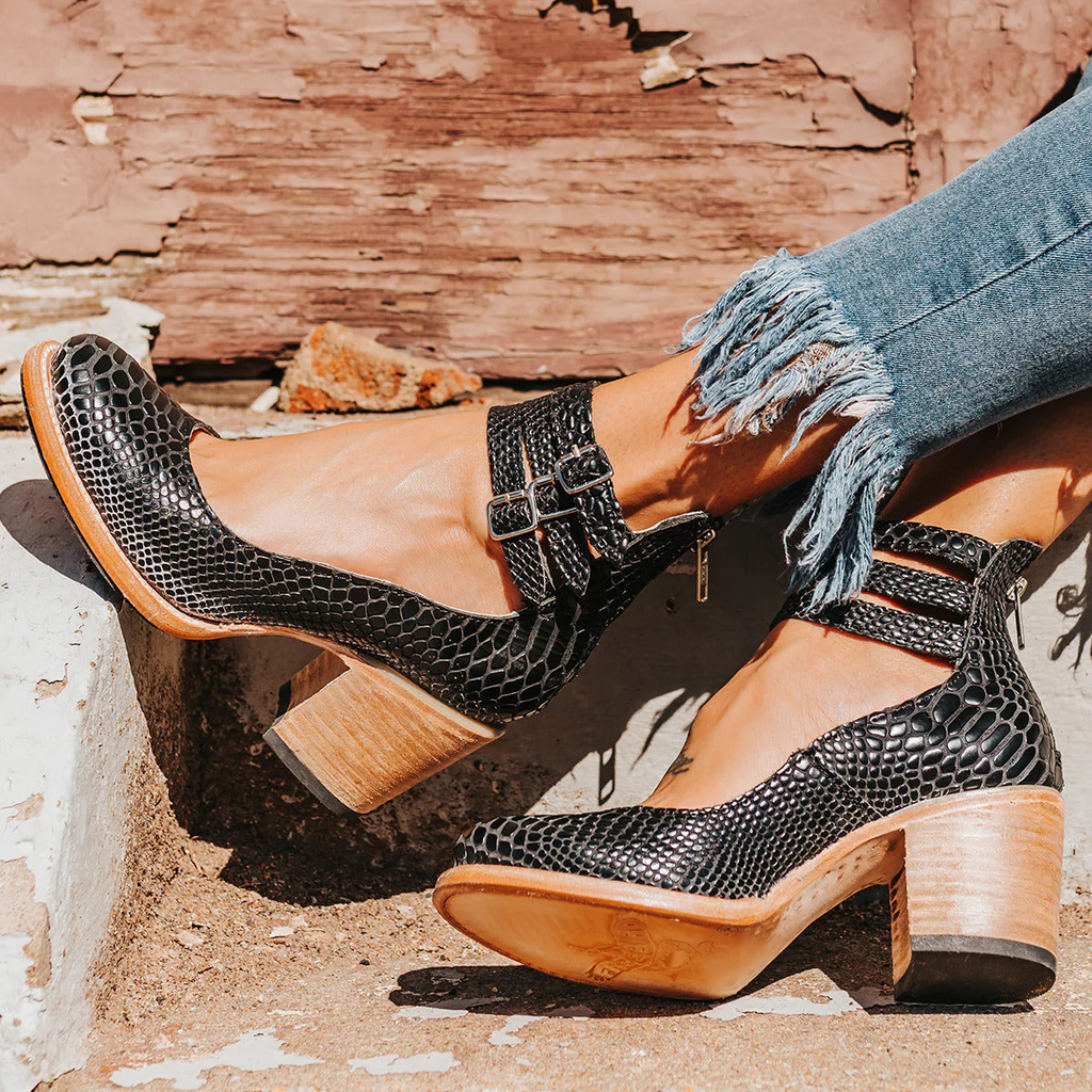 Women's Ankle Strap Block Heels with Strappy Leather Upper and Zip Closure - Image 14