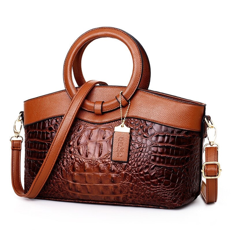Women's Bags Leather Handbag with Crocodile Embossed Faux and Gold Hardware - Image 1