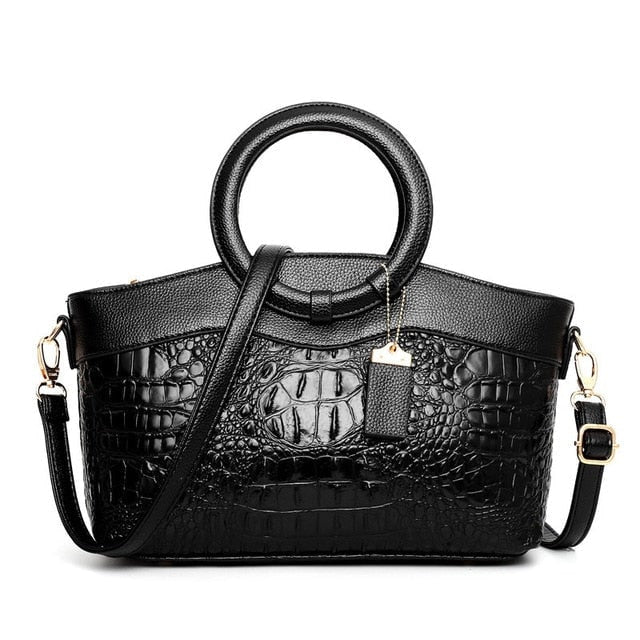Women's Bags Leather Handbag with Crocodile Embossed Faux and Gold Hardware - Image 10