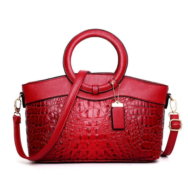 Women's Bags Leather Handbag with Crocodile Embossed Faux and Gold Hardware - Image 11