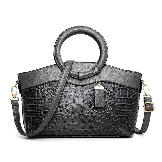 Women's Bags Leather Handbag with Crocodile Embossed Faux and Gold Hardware - Image 12