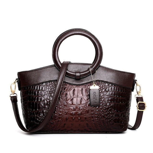 Women's Bags Leather Handbag with Crocodile Embossed Faux and Gold Hardware - Image 13