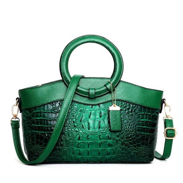Women's Bags Leather Handbag with Crocodile Embossed Faux and Gold Hardware - Image 14