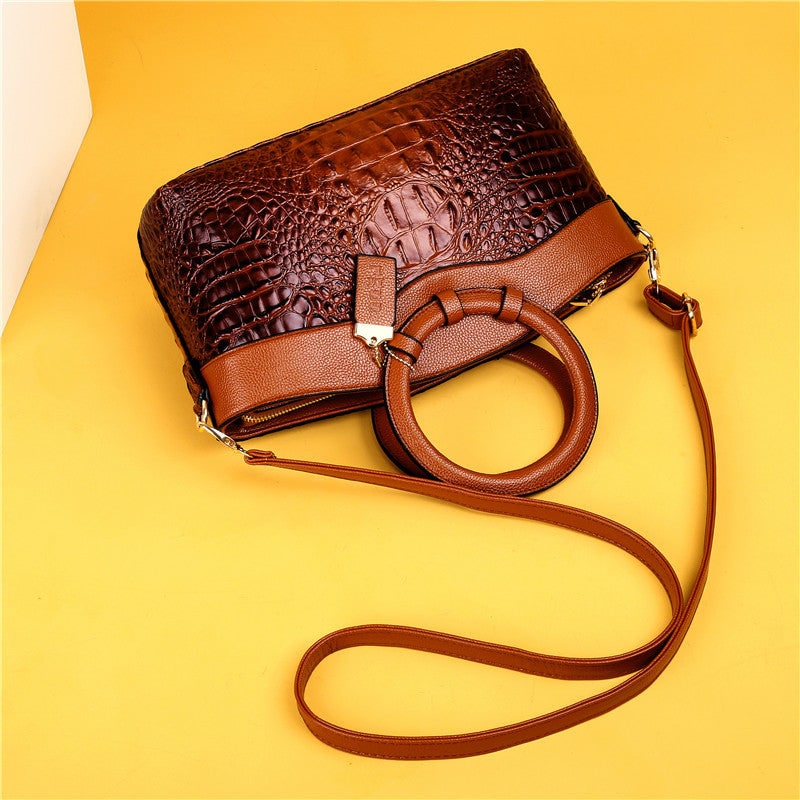 Women's Bags Leather Handbag with Crocodile Embossed Faux and Gold Hardware - Image 2