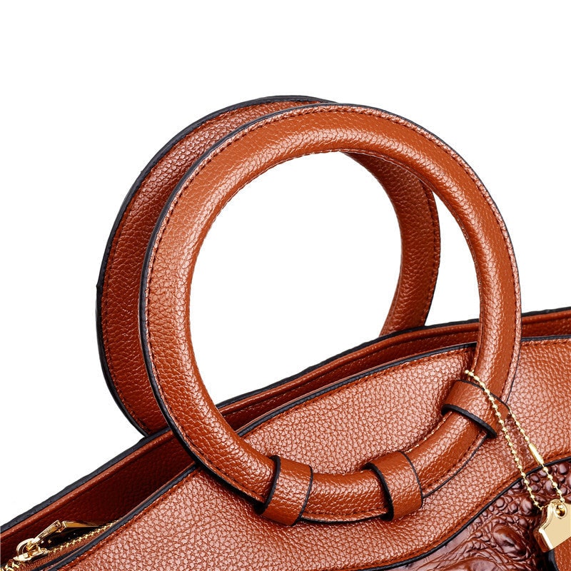 Women's Bags Leather Handbag with Crocodile Embossed Faux and Gold Hardware - Image 5