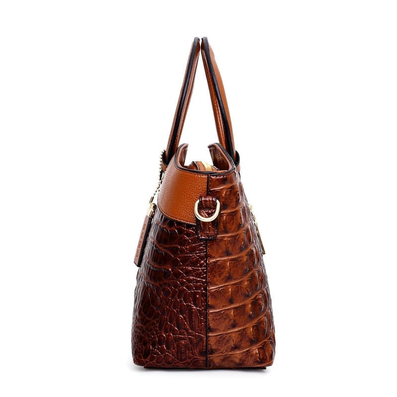 Women's Bags Leather Handbag with Crocodile Embossed Faux and Gold Hardware - Image 6