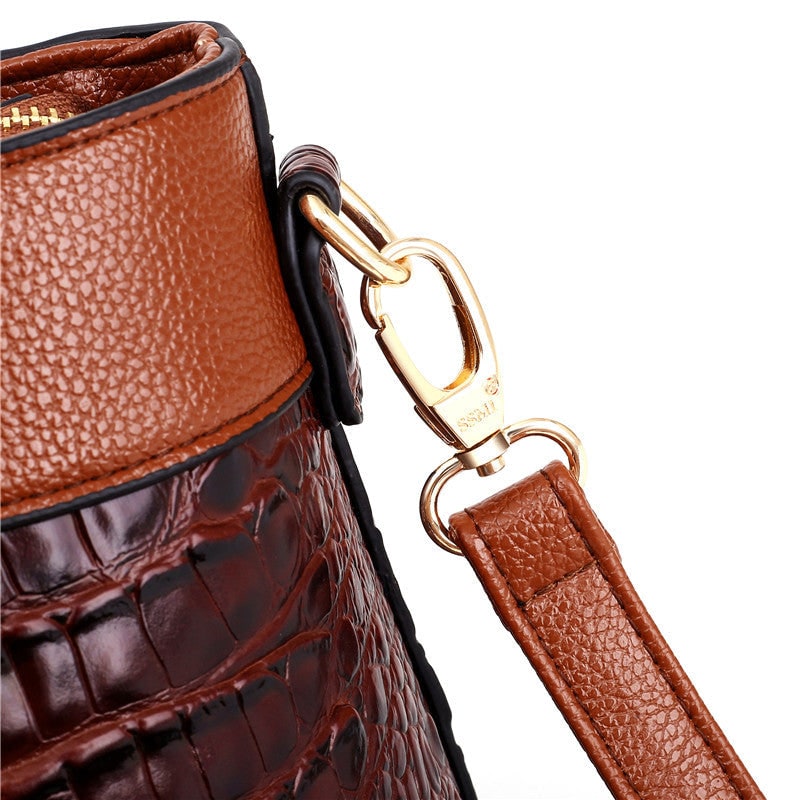 Women's Bags Leather Handbag with Crocodile Embossed Faux and Gold Hardware - Image 8