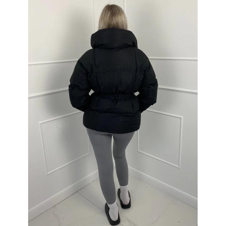 Women's Belted Puffer Jacket with High Collar and Quilted Oversized Fit - Image 14