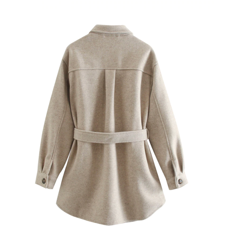 Women's Belted Shacket with Brushed Felt Button Front and Tortoiseshell Details - Image 4
