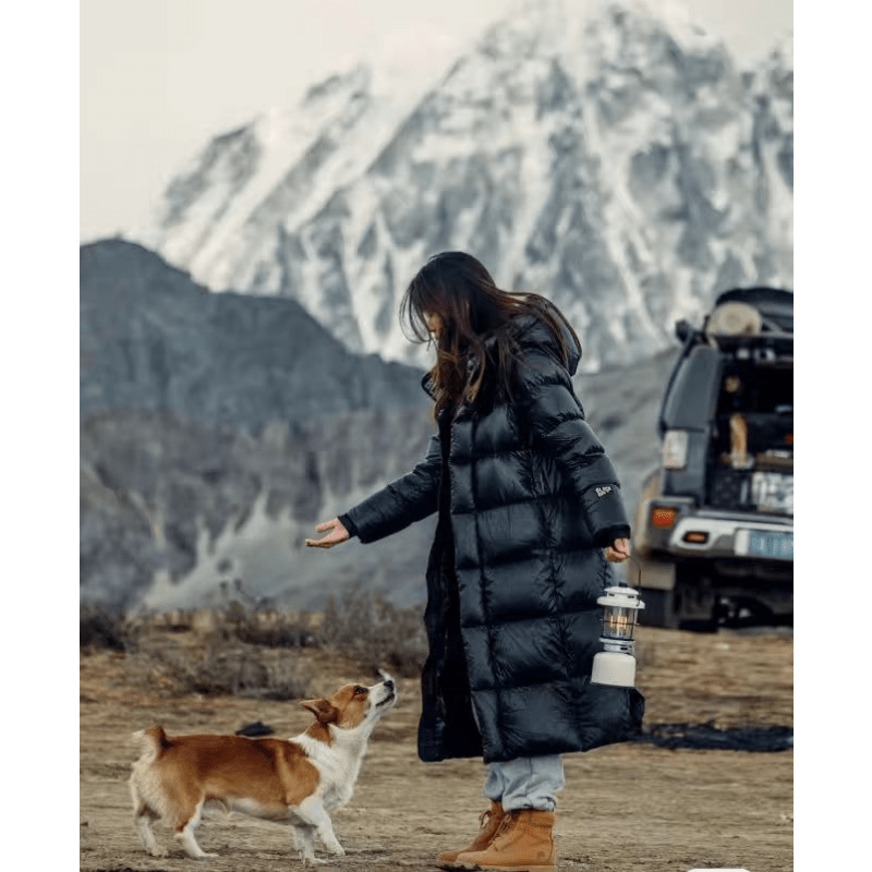 Women's Black Puffer Coat with Hood Waterproof Winter Quilted Long Jacket - Image 1