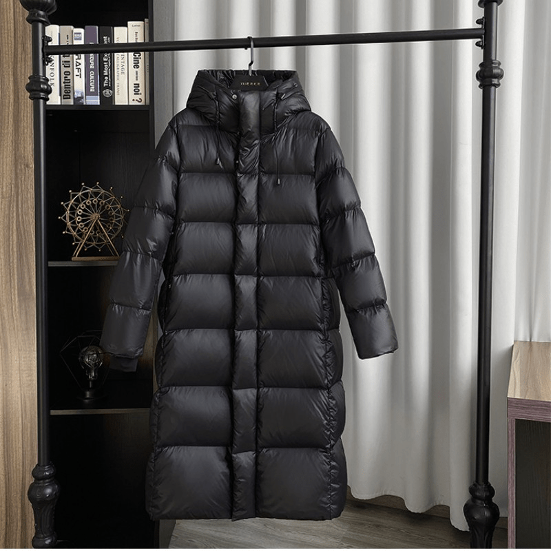 Women's Black Puffer Coat with Hood Waterproof Winter Quilted Long Jacket - Image 2