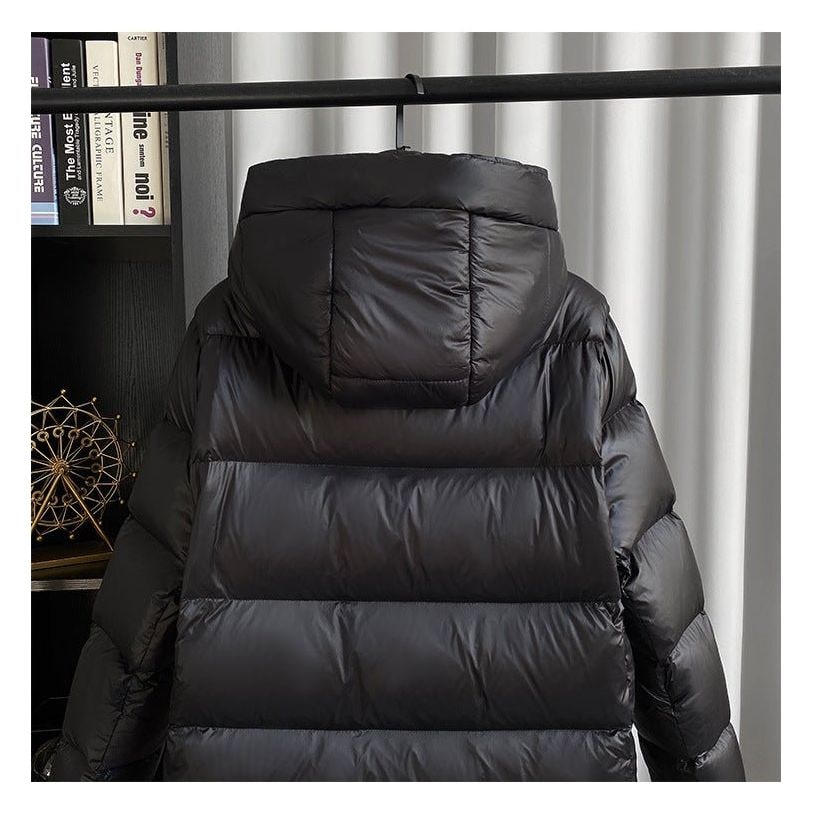 Women's Black Puffer Coat with Hood Waterproof Winter Quilted Long Jacket - Image 3