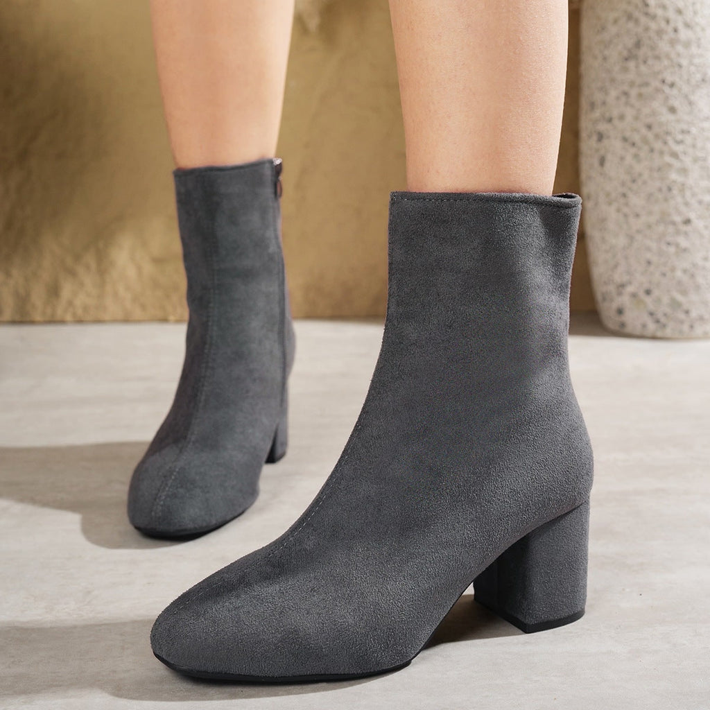 Women's Block Heel Ankle Boots with Side Zipper and Almond Toe - Image 11