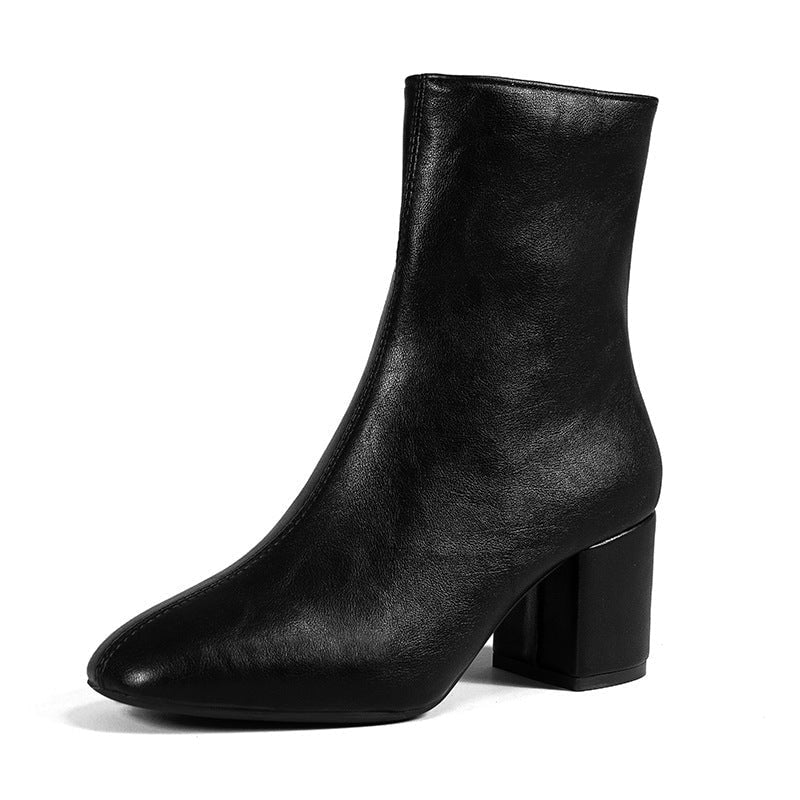 Women's Block Heel Ankle Boots with Side Zipper and Almond Toe - Image 5