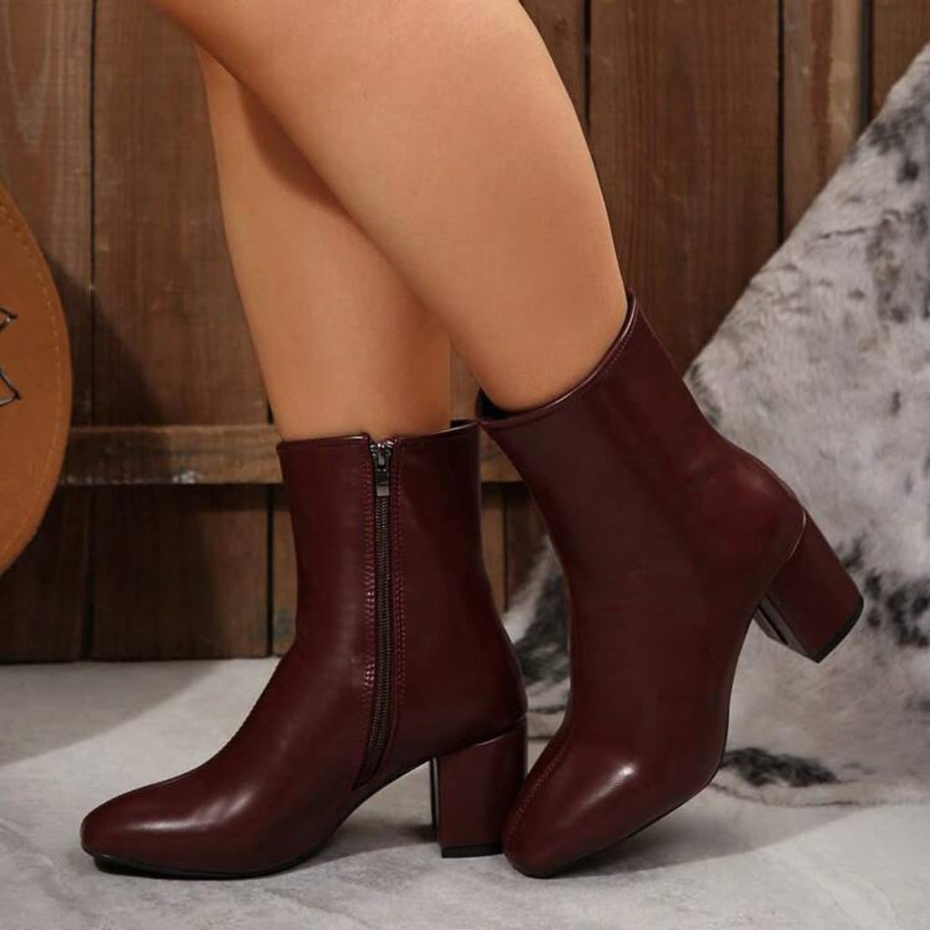 Women's Block Heel Ankle Boots with Side Zipper and Almond Toe - Image 8