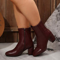 Women's Block Heel Ankle Boots with Side Zipper and Almond Toe - Image 8