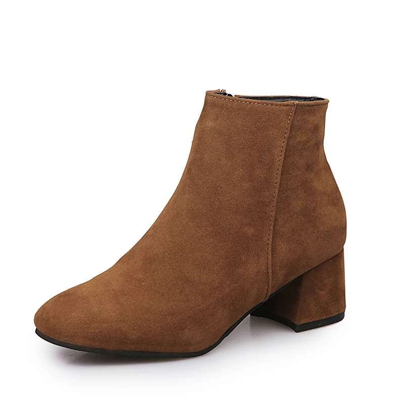 Women's Block Heel Ankle Boots with Zipper and Rounded Toe - Image 4