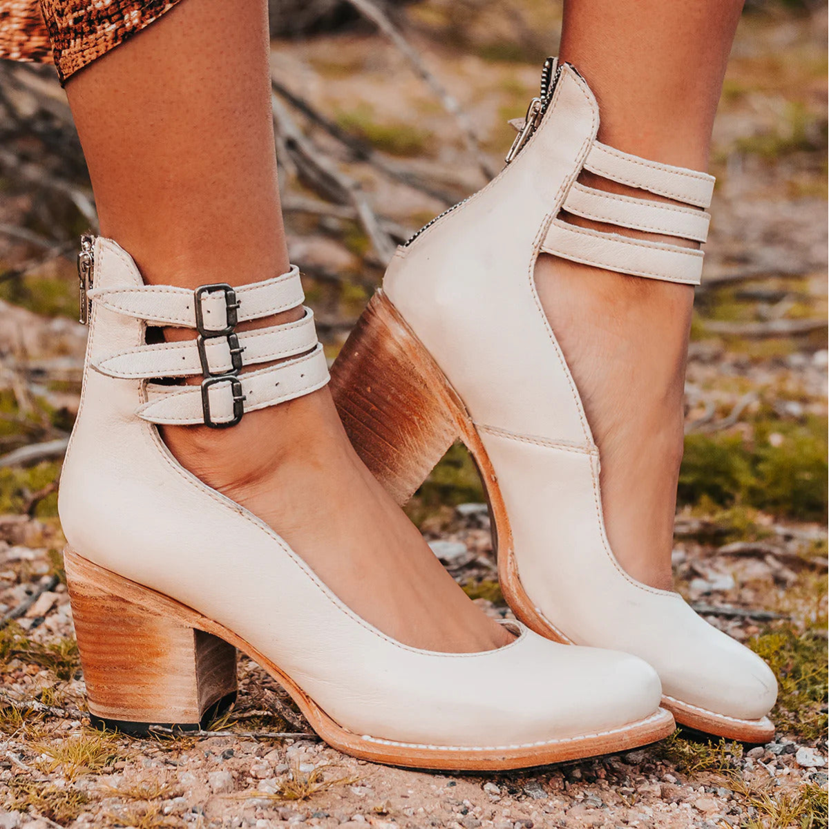 Women's Block Heel Pumps with Triple Ankle Strap and Cutout Side Panels - Image 3