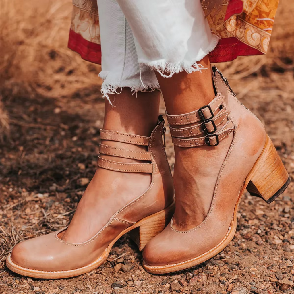 Women's Block Heel Pumps with Triple Ankle Strap and Cutout Side Panels - Image 8