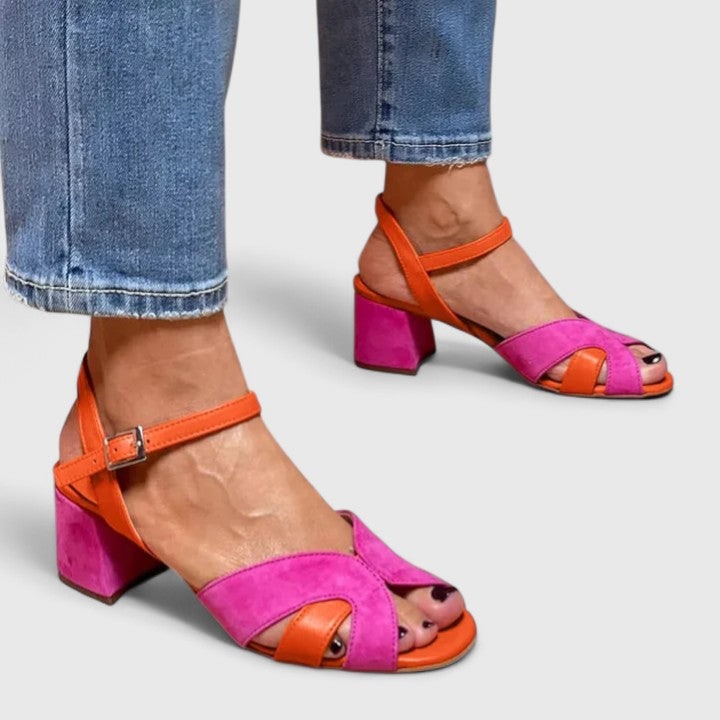 Women's Block Heel Sandals with Chunky Wedge Ankle Strap and Criss-Cross Toe - Image 2