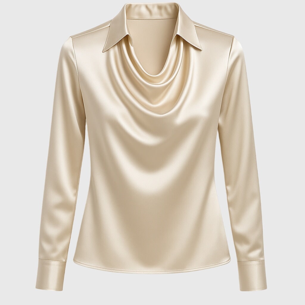 Womens Blouse Cowl Neck Shiny -Like Fabric Draped Neckline - Image 10