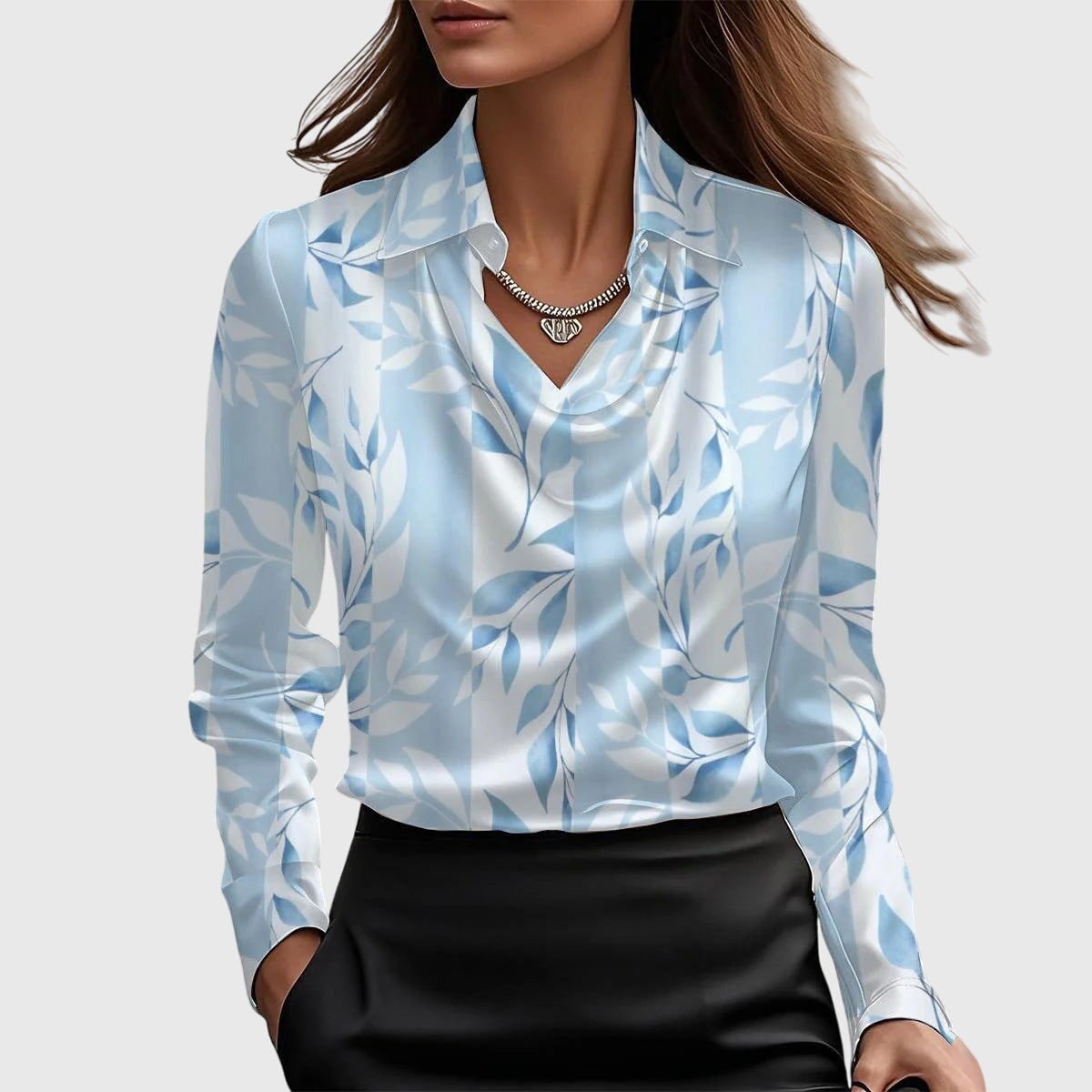 Womens Blouse Cowl Neck Shiny -Like Fabric Draped Neckline - Image 5